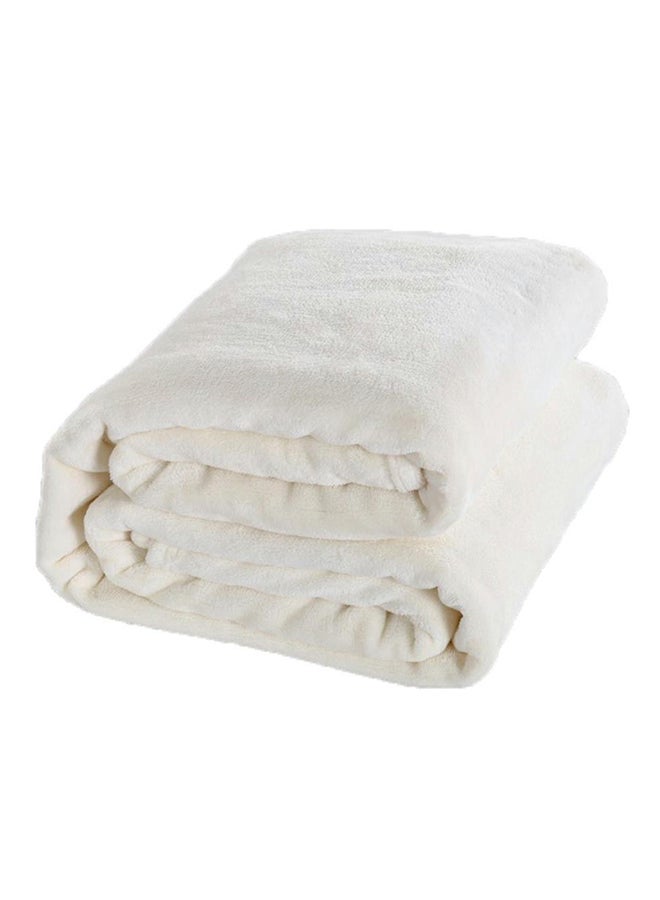 Premium Quality Long Lasting Super Soft Easy Care Foldable Light Weight Washable Fluffier Silky Plain Microfiber King Size Bed Blanket Flannel Off White 220x200 cm