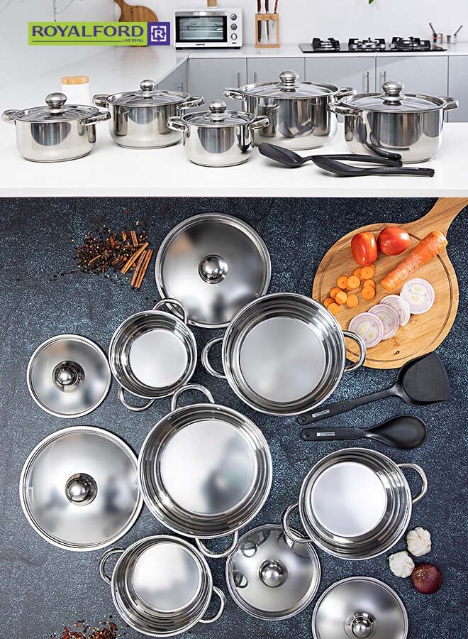 رويال فورد طقم أواني طهي و قدور من الستانلس ستيل مكون من 12 قطعة فضي 26x12.8سم - Image 5