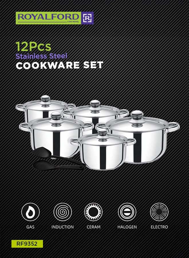 رويال فورد طقم أواني طهي و قدور من الستانلس ستيل مكون من 12 قطعة فضي 26x12.8سم - Image 1