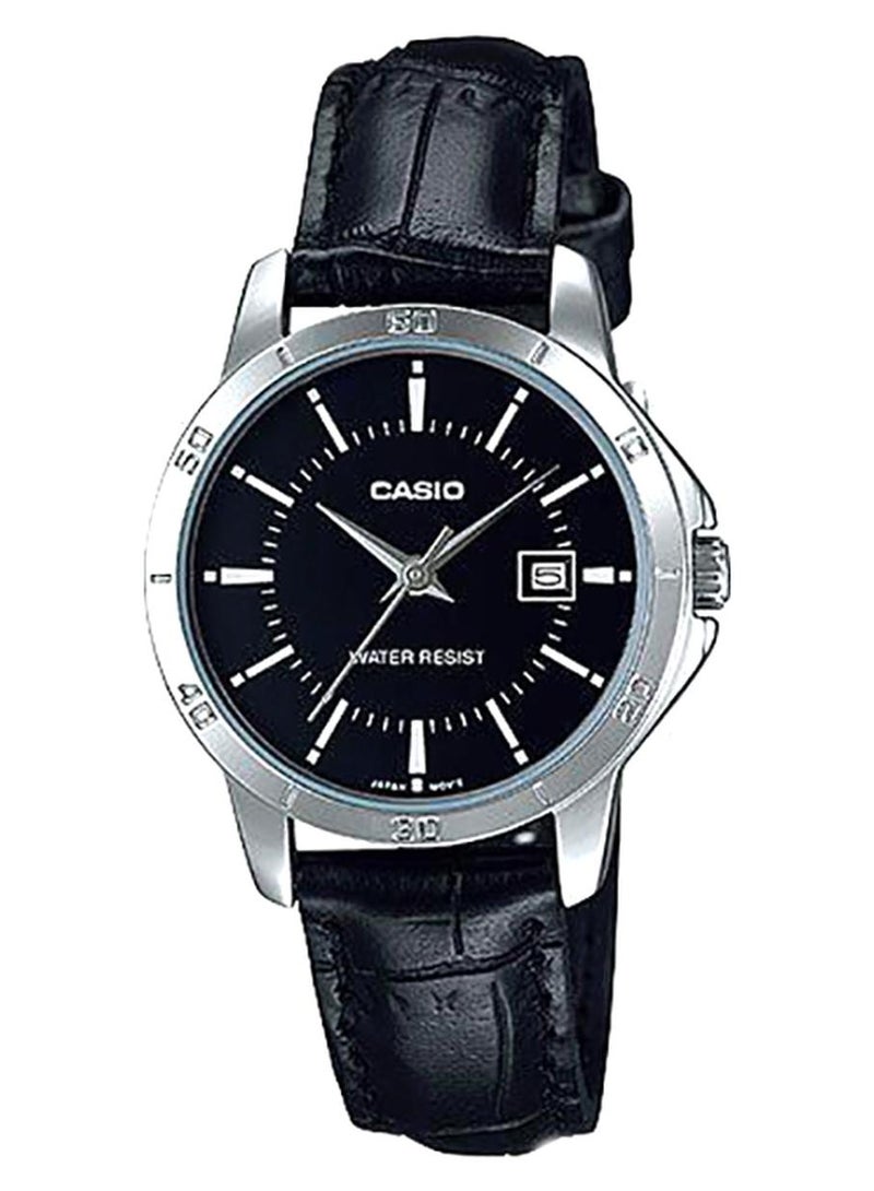 كاسيو ساعة يد بعقارب وسوار من الجلد طراز LTP-V004L-1AUDF - 35 مم - أسود للنساء - Image 1