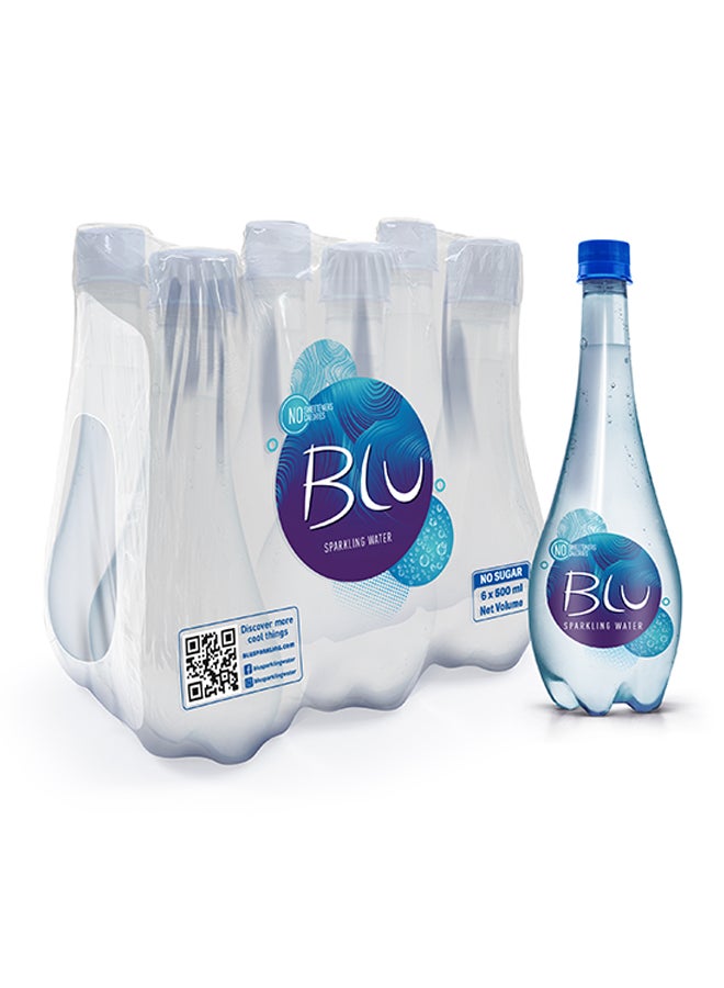 Blu Sparkling Water Plain No Added Sugar Zero Calaroies 500ml Pack of 6