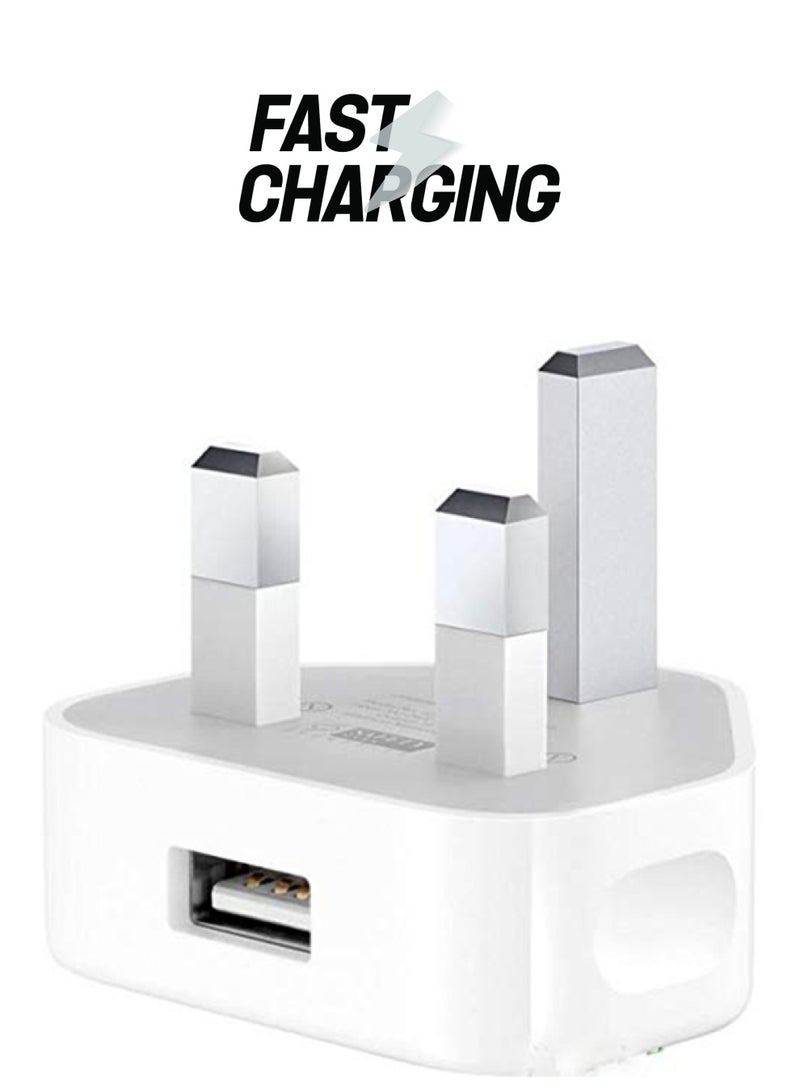 شاحن جداري بمقبس ثلاثي ومنفذ USB أبيض