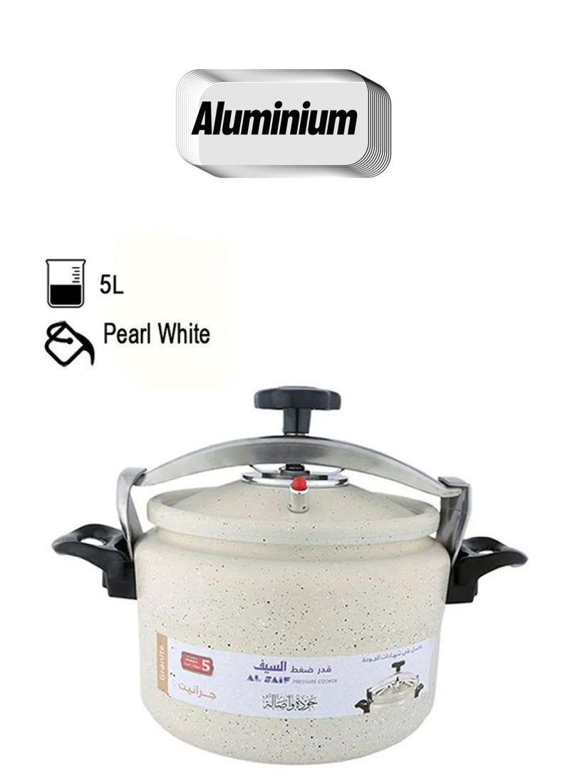 Alsaif Al Saif Aluminium Granite Pressure Cooker Pearl White 5Liters  - Image 1