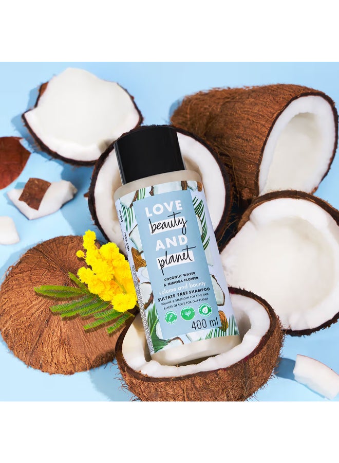 love beauty and planet - Coconut Water And Mimosa Flower Shampoo For Volume And Bounce, No Sulphates And Parabens 400ml - Image 1