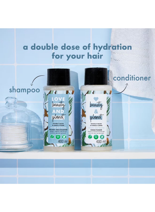 love beauty and planet - Coconut Water And Mimosa Flower Shampoo For Volume And Bounce, No Sulphates And Parabens 400ml - Image 1