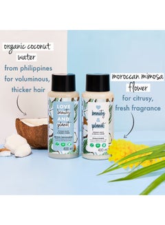 love beauty and planet Coconut Water And Mimosa Flower Shampoo For Volume And Bounce, No Sulphates And Parabens 400ml  - Image 3