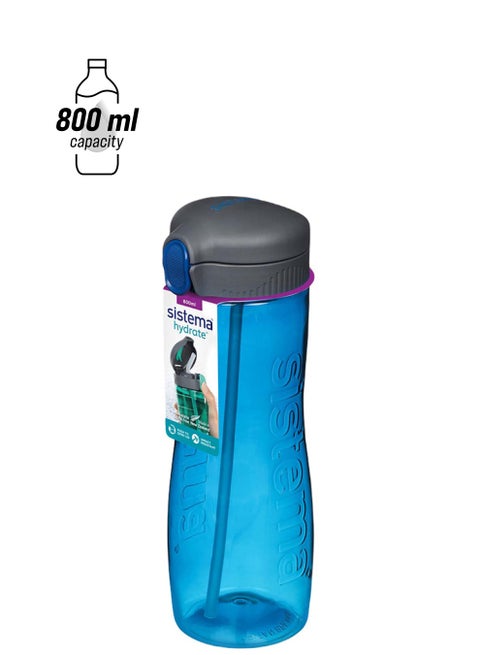 Sistema 800ml Tritan Quick Flip Bottle Blue : Hydration - Leak-proof - Portable - Sports Bottle - BPA-free Blue