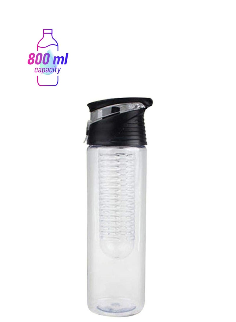 Premium Fruit Infuser Water Bottle With Flip Top Lid Black/Clear  - Image 1