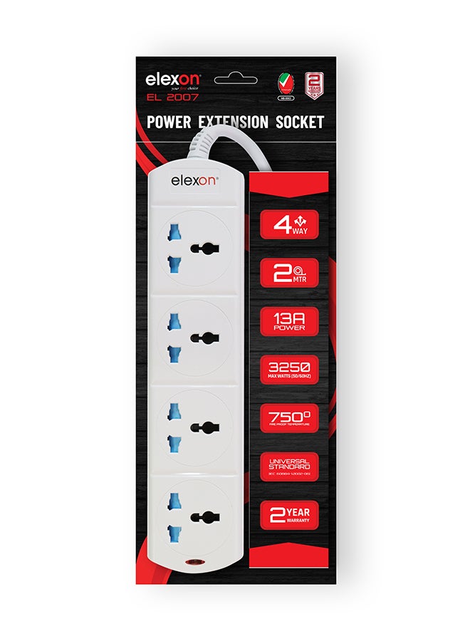 elexon - 4 Way Power Extension Socket 4W White - Image 1
