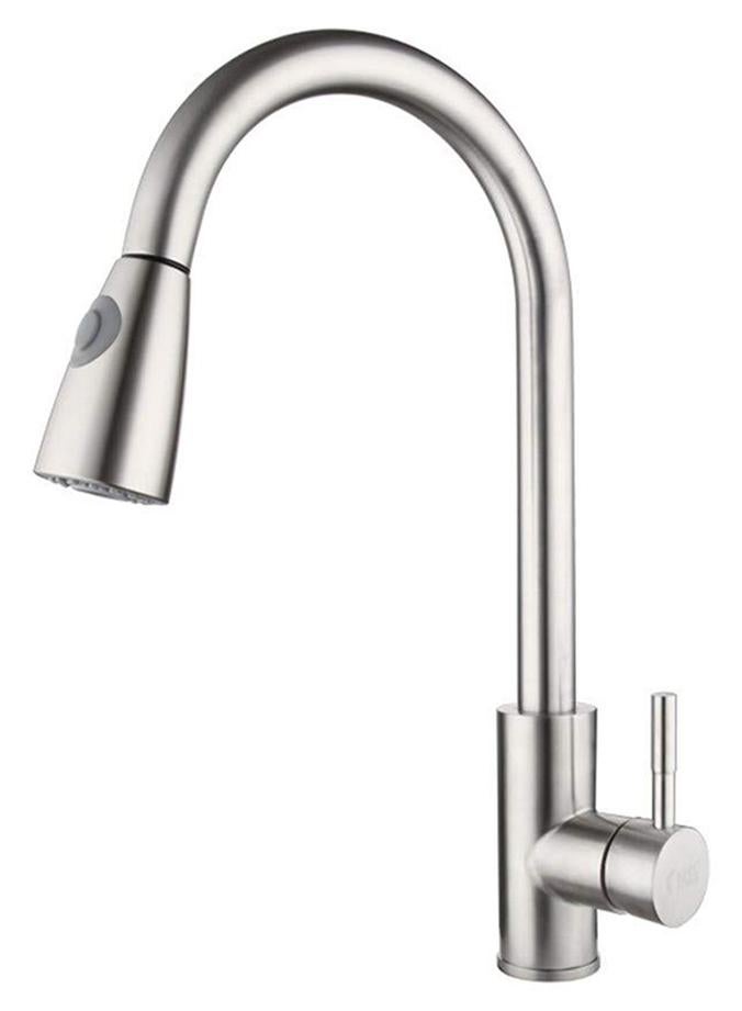 صنبور مطبخ قابل للسحب مزود بوضعيتين للرش فضي - Image 1