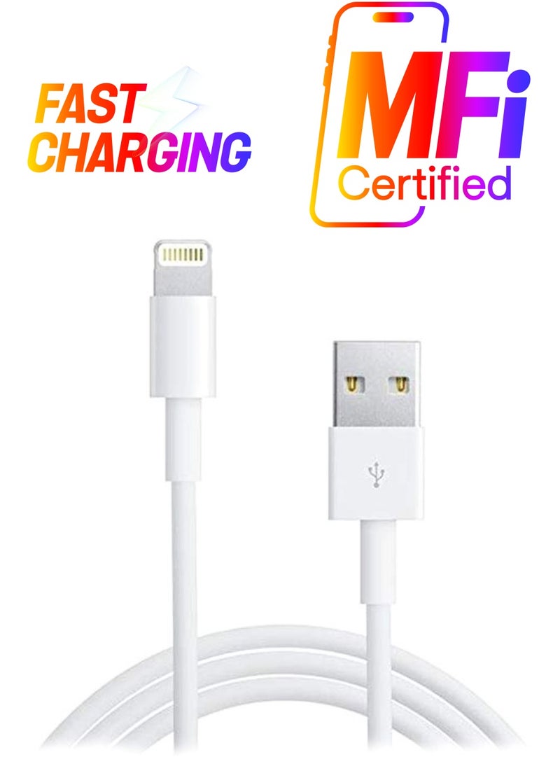 كابل USB للشحن ومزامنة بيانات مزود بعدد 8 سنون لهاتف آيفون 5 أبيض/فضي - Image 1