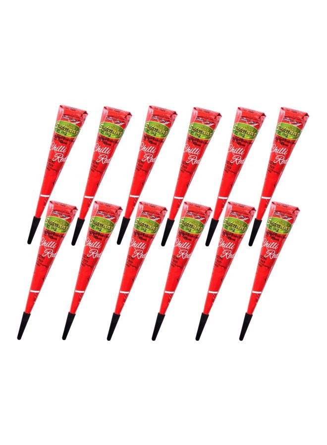 Vimal's Sehnaaz 12-Piece INSTANT  CHILLI RED  GOLECHA HENNA MEHANDI CONE Red 28grams - Image 1
