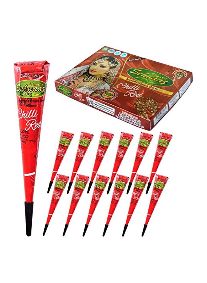Vimal's Sehnaaz 12-Piece INSTANT  CHILLI RED  GOLECHA HENNA MEHANDI CONE Red 28grams - Image 2