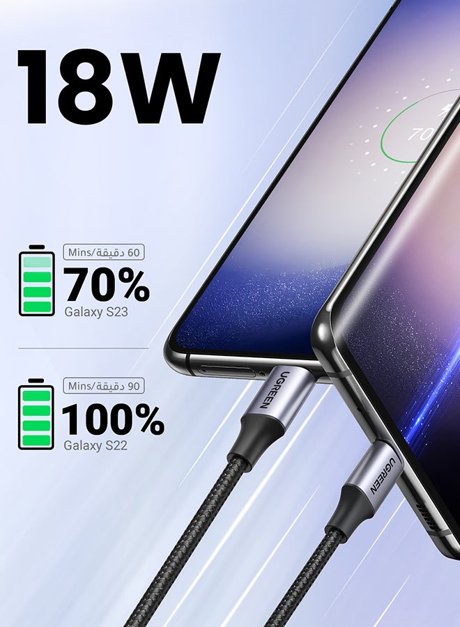 يو جرين كابل بيانات ممتاز من USB-C إلى USB-A مغلف بالنايلون المضفور بطول متر واحد متوافق مع سامسونج جالاكسي وماك بوك برو ونينتندو سويتش وهواوي ميت بوك X برو وآي باد ميني 6 أسود  - Image 2