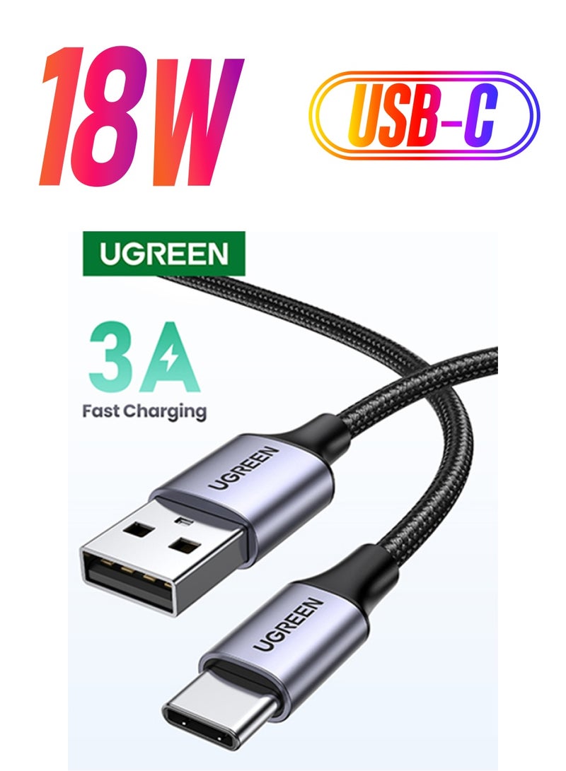 يو جرين كابل بيانات ممتاز من USB-C إلى USB-A مغلف بالنايلون المضفور بطول متر واحد متوافق مع سامسونج جالاكسي وماك بوك برو ونينتندو سويتش وهواوي ميت بوك X برو وآي باد ميني 6 أسود  - Image 1