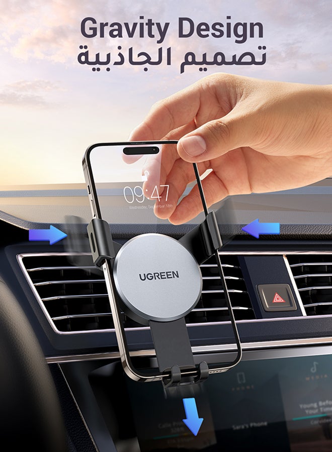 Ugreen Car Phone Holder, Mobile Holder For the Car Air Vent Phone Stand Car Auto Lock Gravity Mobile Phone Mount Ac Vent Car Mount Compatible With iPhone 16/15/14 Series, Galaxy S24/S23 Z Flip 5 4, Xiaomi Grey  - Image 2