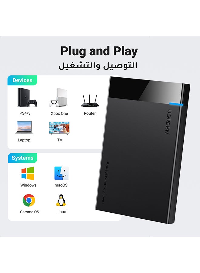حاوية القرص الصلب وغطاء القرص الصلب الخارجي USB 3.0 إلى ساتا بمقاس 2.5 متوافق مع سانديسك وويسترن ديجيتال وسيغات وتوشيبا وهيتاشي ساتا 3، و HDD وSSD 6TB وبلاي ستيشن 4 （غطاء فقط والقرص الصلب غير مشمول）أسود أسود - pnsku/N29357238A/45/_/1698748424/466f55ee-e477-4522-9483-a69c2b71af3a