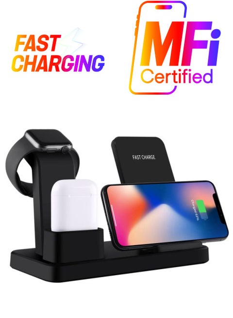 3-In-1 Quick Wireless Charging Stand For Apple iPhone/iWatch/AirPods Grey