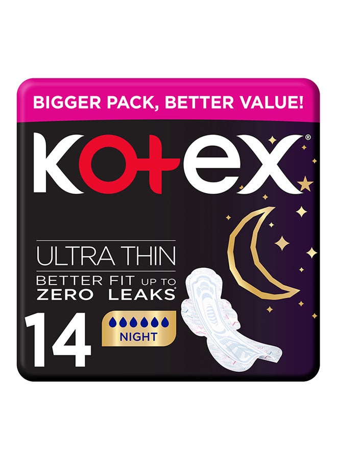 Kotex - Ultra Thin Pads, Overnight Protection Sanitary Pads with Wings, 14 Sanitary Pads 14 Pieces - Image 1