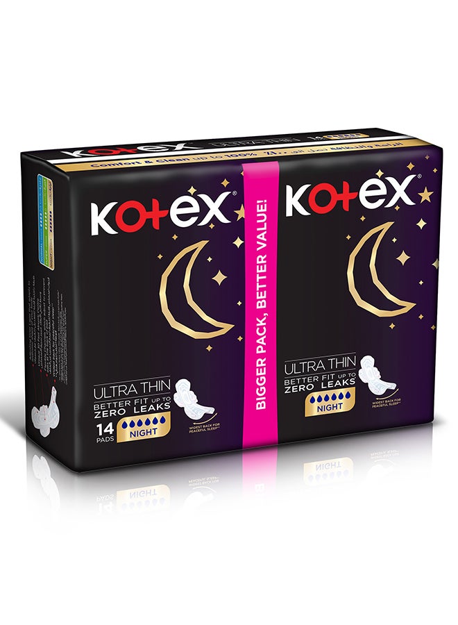 Kotex - Ultra Thin Pads, Overnight Protection Sanitary Pads with Wings, 14 Sanitary Pads 14 Pieces - Image 1