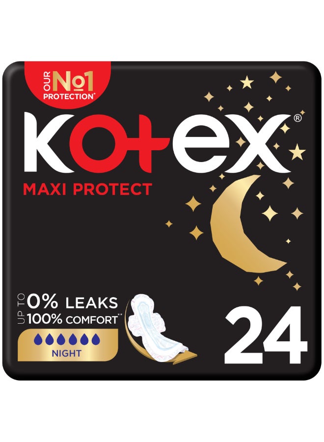 Kotex - Maxi Protect Thick Pads, Overnight Protection Sanitary Pads with Wings, 24 Sanitary Pads 24 Piece - Image 1