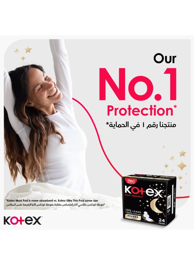 Kotex - Maxi Protect Thick Pads, Overnight Protection Sanitary Pads with Wings, 24 Sanitary Pads 24 Piece - Image 1