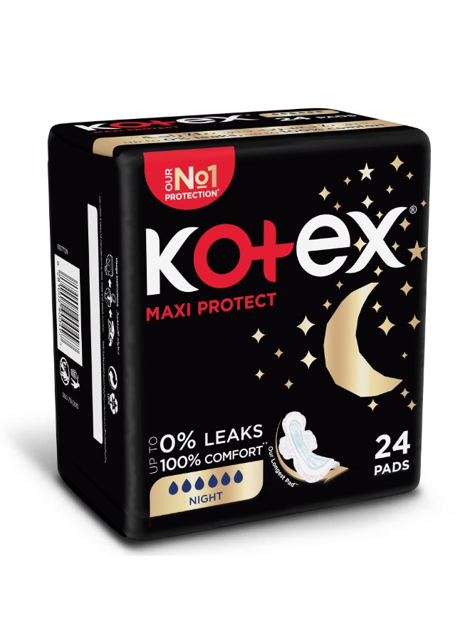 Kotex - Maxi Protect Thick Pads, Overnight Protection Sanitary Pads with Wings, 24 Sanitary Pads 24 Piece - Image 1