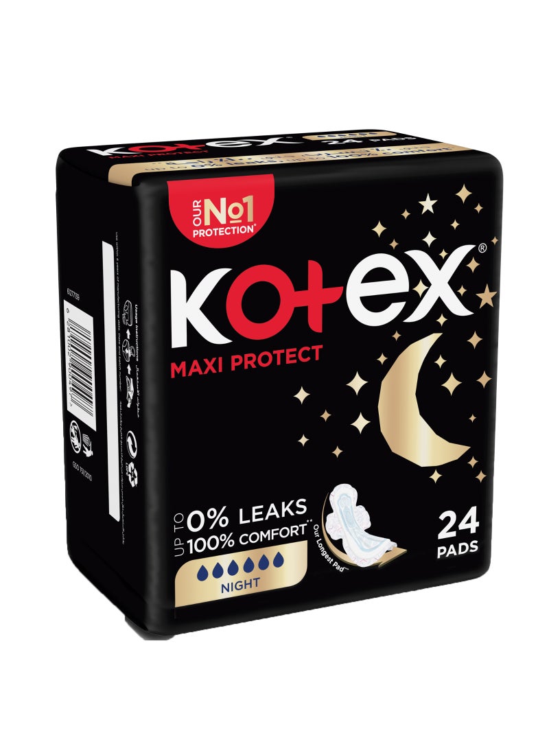 Kotex Maxi Protect Thick Pads, Overnight Protection Sanitary Pads with Wings, 24 Sanitary Pads 24 Piece - Image 1