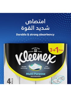 Kleenex 2 Ply Multi Purpose Kitchen Tissue Paper Towel 4 Rolls 90 Sheets White  - Image 2