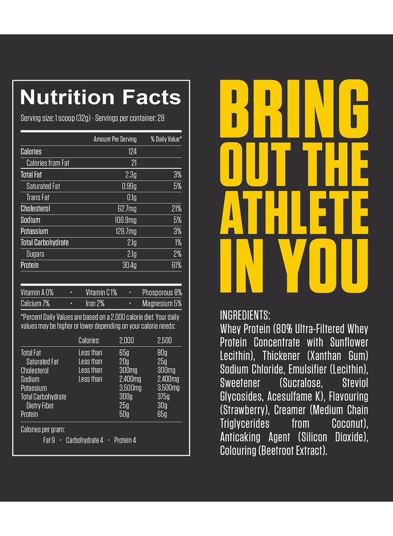 FUEL-UP by Kcal - Pro Whey- Strawberry Milkshake Flavour, Whey Protein Powder,30G Protein, 2.1G Carb And 5.3G Bcaas Per Serving, 28Servings,2Lbs(907G) - Image 1