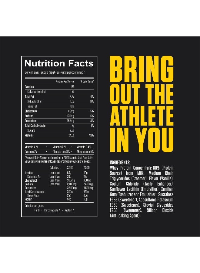 Pro Whey- Gourmet Vanilla Flavour, Whey Protein Powder,30G Protein,2.1G Carb And 5.3G Bcaas Per Serving, 71 Servings, 5Lbs (2.2Kg)