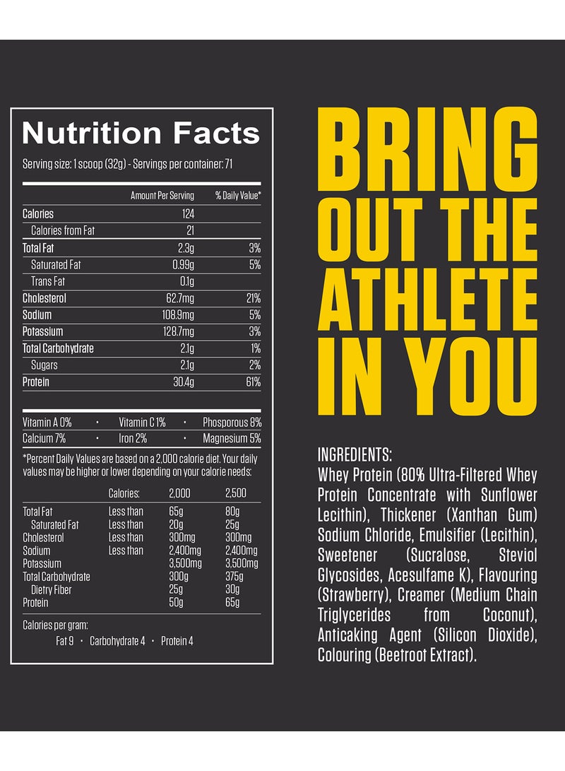 FUEL-UP by Kcal - Pro Whey- Strawberry Milkshake Flavour, Whey Protein Powder,30G Protein,2.1G Carb,5.3G Bcaas Per Serving, 71 Servings,5Lbs(2.2Kg) - Image 1