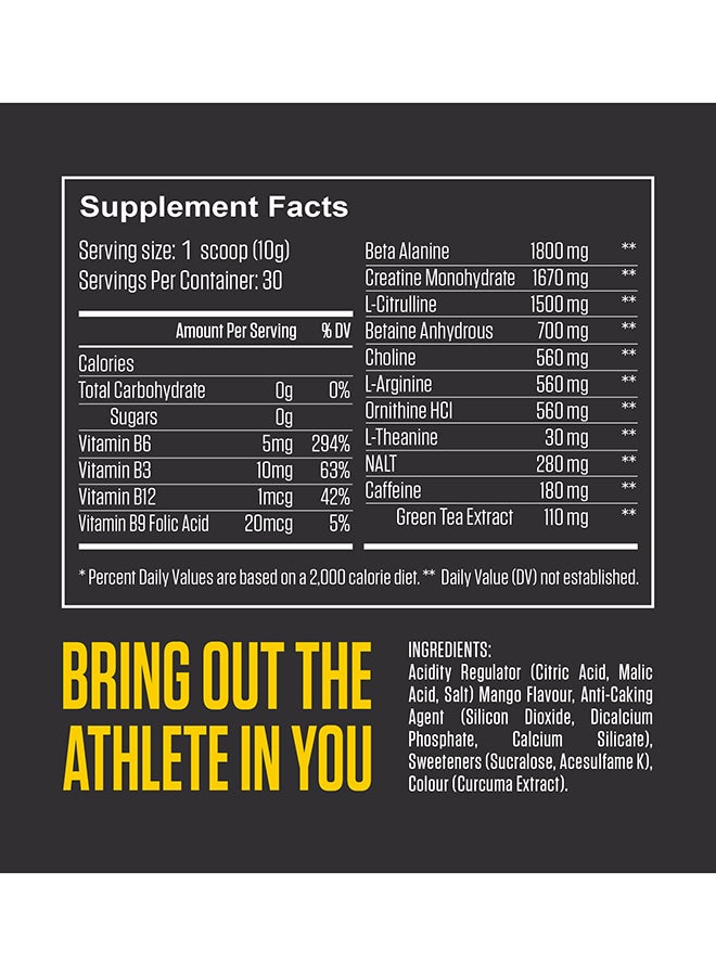 Pre Workout, Watermelon Flavor - Energy Boost, Focus & Endurance - 1.8G Beta Alanine, 1.5G Citrulline, 180Mg Caffeine, 300G - 30 Servings