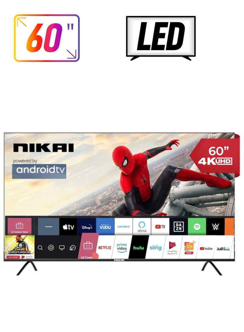 NIKAI 60 Inch 4K UHD Smart Android LED TV | Android OS | Smart Apps including Twitter, Facebook, and Skype | Built-In Wi-Fi & DLNA | 3 HDMI 2 USB | Quad-Core Processor | 60Hz | Model Year 2019 | 2 Year Warranty - UHD60SLED1-A/UHD60SLED2/UHD60SLED-FL Gamut - Image 1