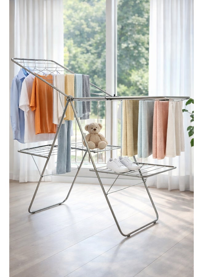 المفرج رف غسيل من الفولاذ المجلفن مزود برفين فضي 119x17.5x61 سم فضي 119x17.5x61سم - Image 2