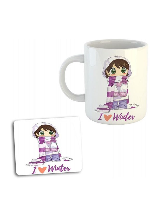 Artistic Touch - 2-Piece Printed Mug And Coaster Set White/Brown/Purple - Image 1
