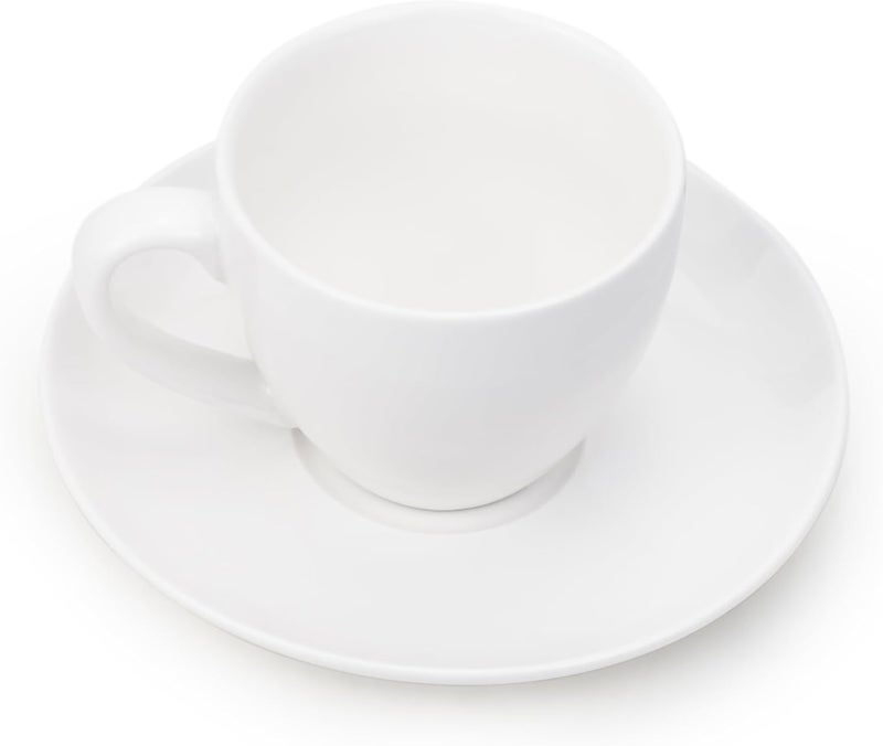 Shallow 90ml Cup and Saucer Set, White | Elegant Ceramic Tea & Coffee Cup with Saucer | Espresso, Filter Coffee & Tea Serveware for Home, Hotel, Restaurant & Café White 90ml - Image 2