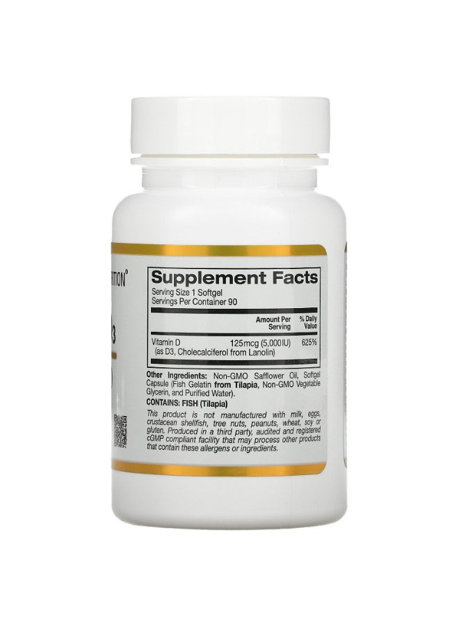 California Gold Nutrition Vitamin D3 125 Mcg Dietary Supplement - 90 Softgels (5,000 Iu) - Image 2