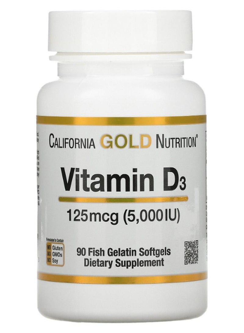 California Gold Nutrition Vitamin D3 125 Mcg Dietary Supplement - 90 Softgels (5,000 Iu) - Image 1