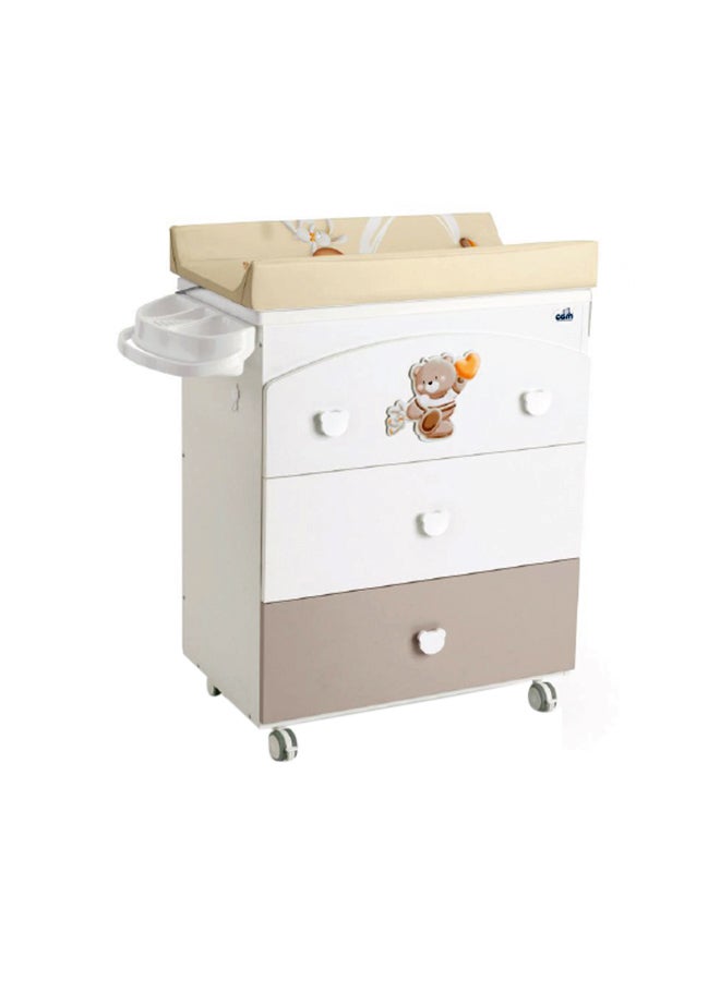 cam Baby Changing Station With Cabinet - Beige - Baby Bath, Made In Italy, Changing Station With Drawers, 3 Products In One, Diaper Changing Table, With Wheels, Wood Changing Cabinet  - Image 1