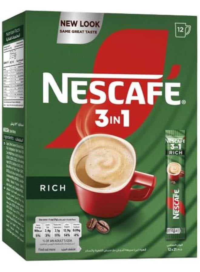 نسكافيه أظرف قهوة 3 في 1 ريتش سريعة التحضير 21جرام عبوة من 12 قطعة - Image 1