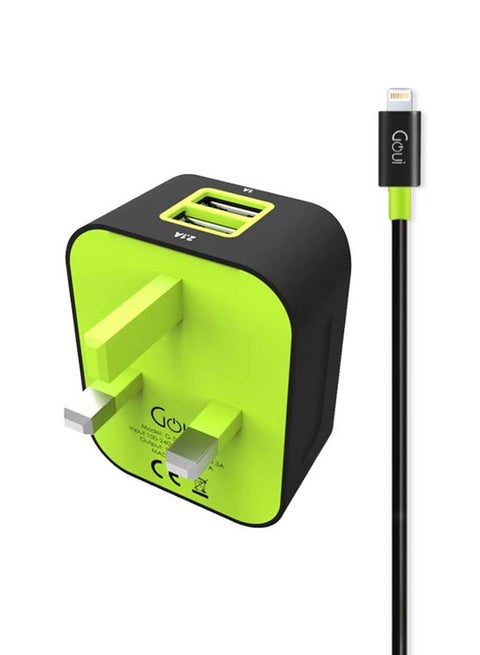 Powerful Wall Charger With USB Cable Black/Green