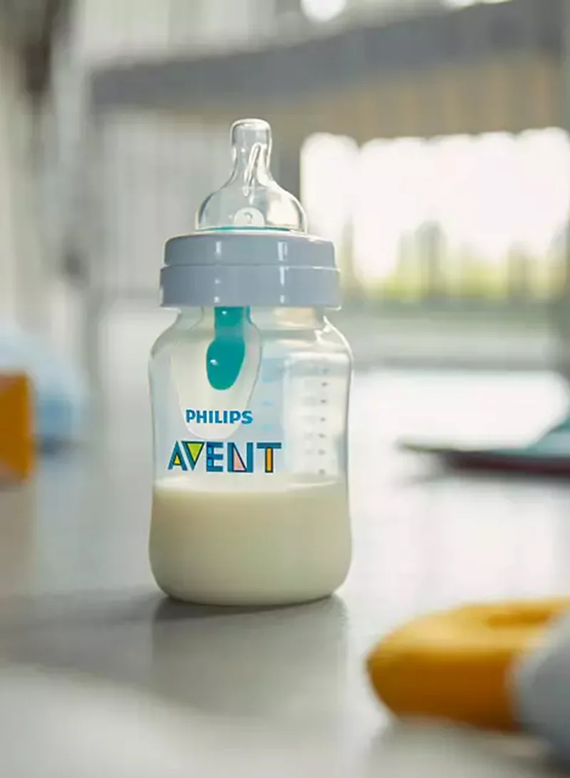 Philips Avent طقم زجاجة رضاعة مضادة للمغص بجودةٍ ممتازة بفتحة تهوية آير فري، لون شفاف / أزرق / أخضر من 6 قطع- طراز SCD807/00