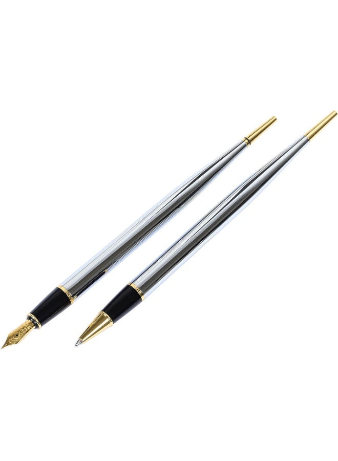 Scrikss Desk Set - Ball and Fountain Pen (Black, Gold Chrome) Black - Image 2