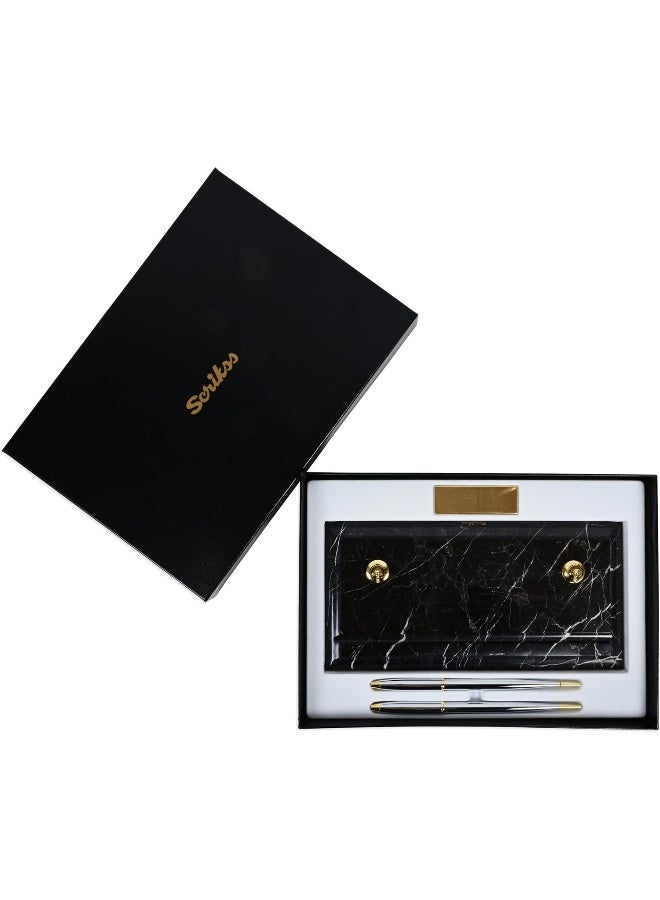 Scrikss Desk Set - Ball and Fountain Pen (Black, Gold Chrome) Black - Image 1