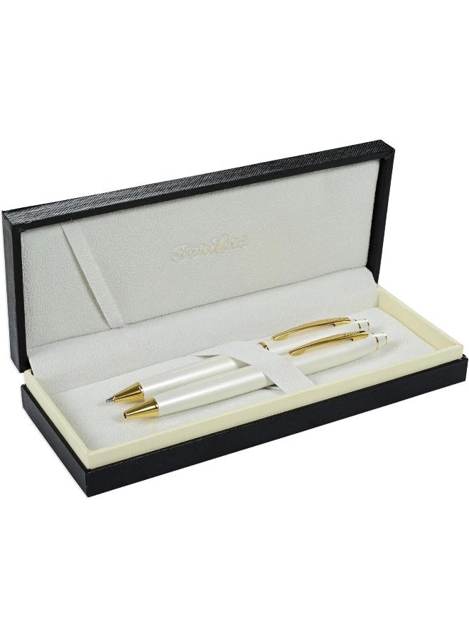 Scrikss Noble 35 White Gold Ballpoint Pen and Mechanical Pencil Set White and Gold - Image 1