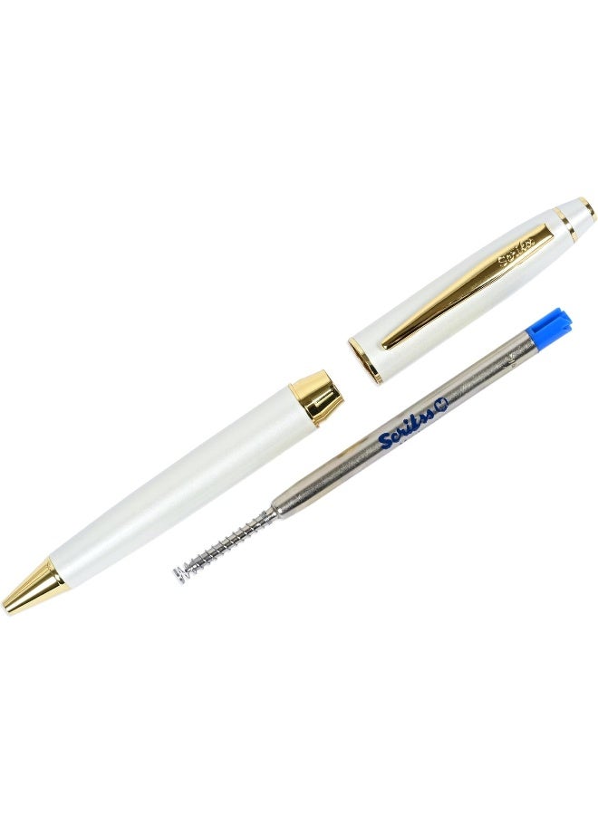 Scrikss Noble 35 White Gold Ballpoint Pen and Mechanical Pencil Set White and Gold - Image 2