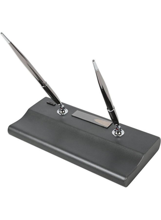 SCRIKSS Meteor Grey Pen Holder Gift Set with 2 Silver Stainless Pens, Ballpen and Fountain Pen in Luxury Gift Box Meteor Grey - Image 1