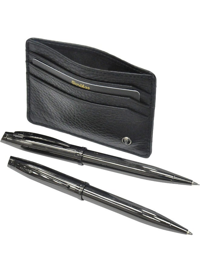 Scrikss Unisex Wallet, Ball Pen, and Mechanical Pencil Set Black/Brown - Image 1