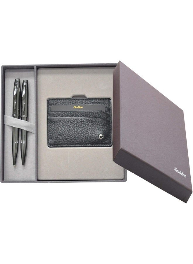 Scrikss Unisex Wallet, Ball Pen, and Mechanical Pencil Set Black/Brown - Image 2